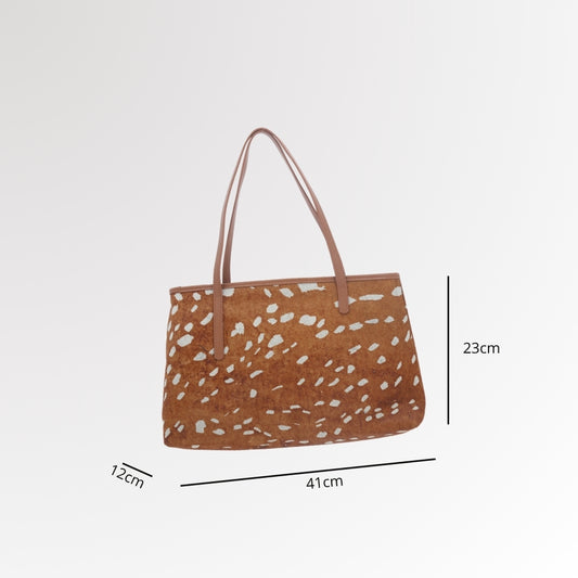 Bolsa de Ombro em Couro Estilo Animal Print Marrom claro