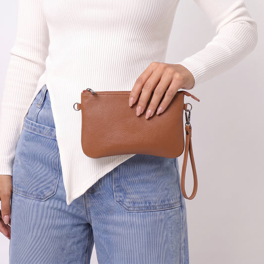 Bolsa Transversal em Couro que Converte em Carteira Caramelo