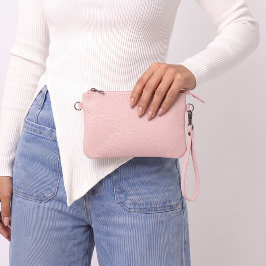 Bolsa Transversal em Couro que Converte em Carteira Rosa claro