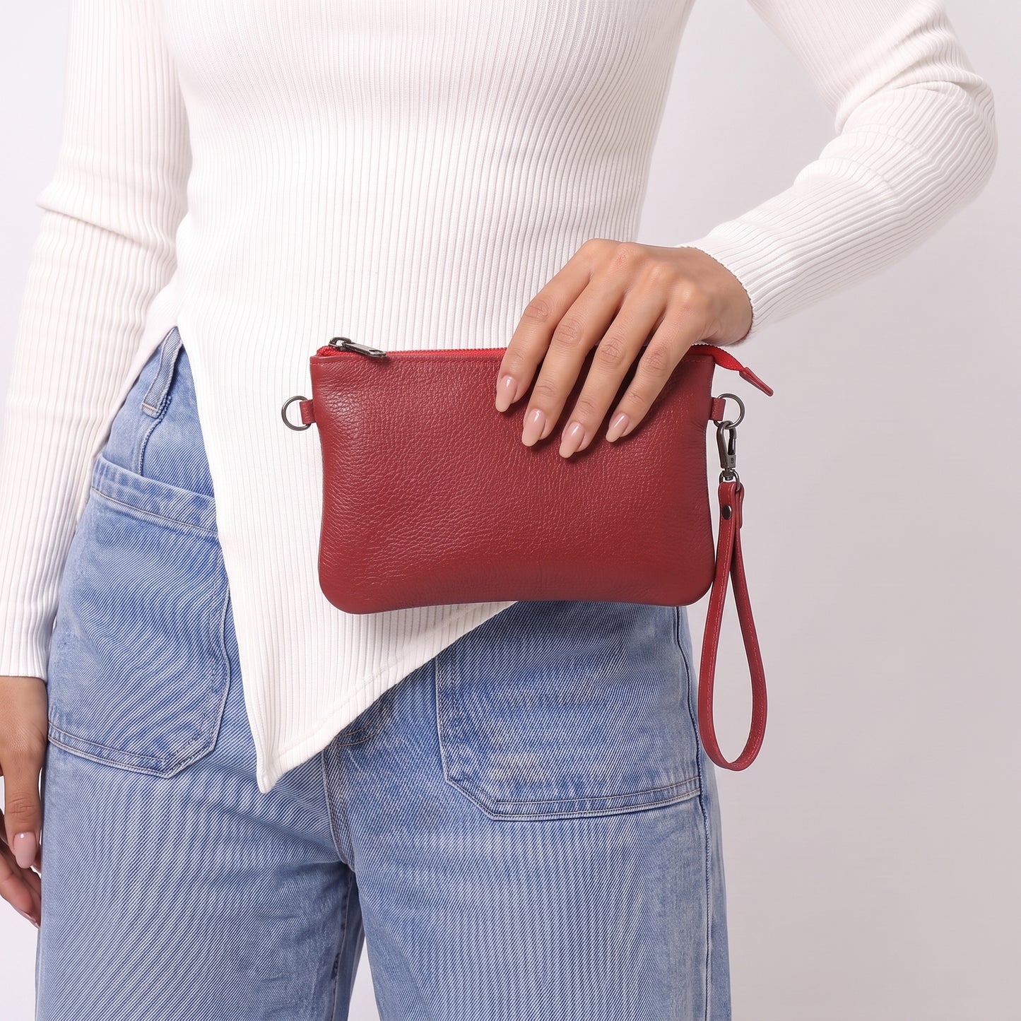Bolsa Transversal em Couro que Converte em Carteira Vermelho