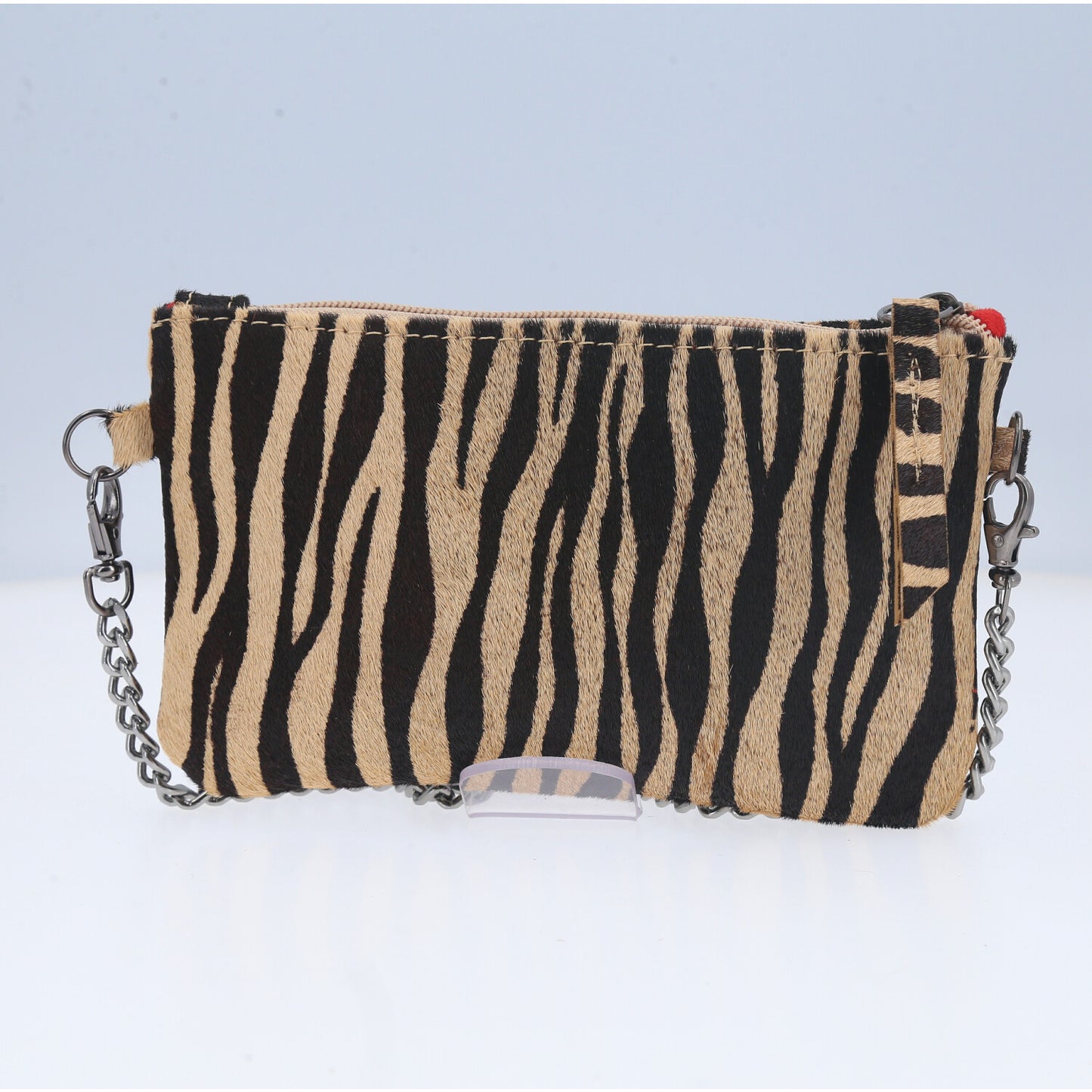Bolsa Feminina de Couro Animal Print Alça Corrente Bege