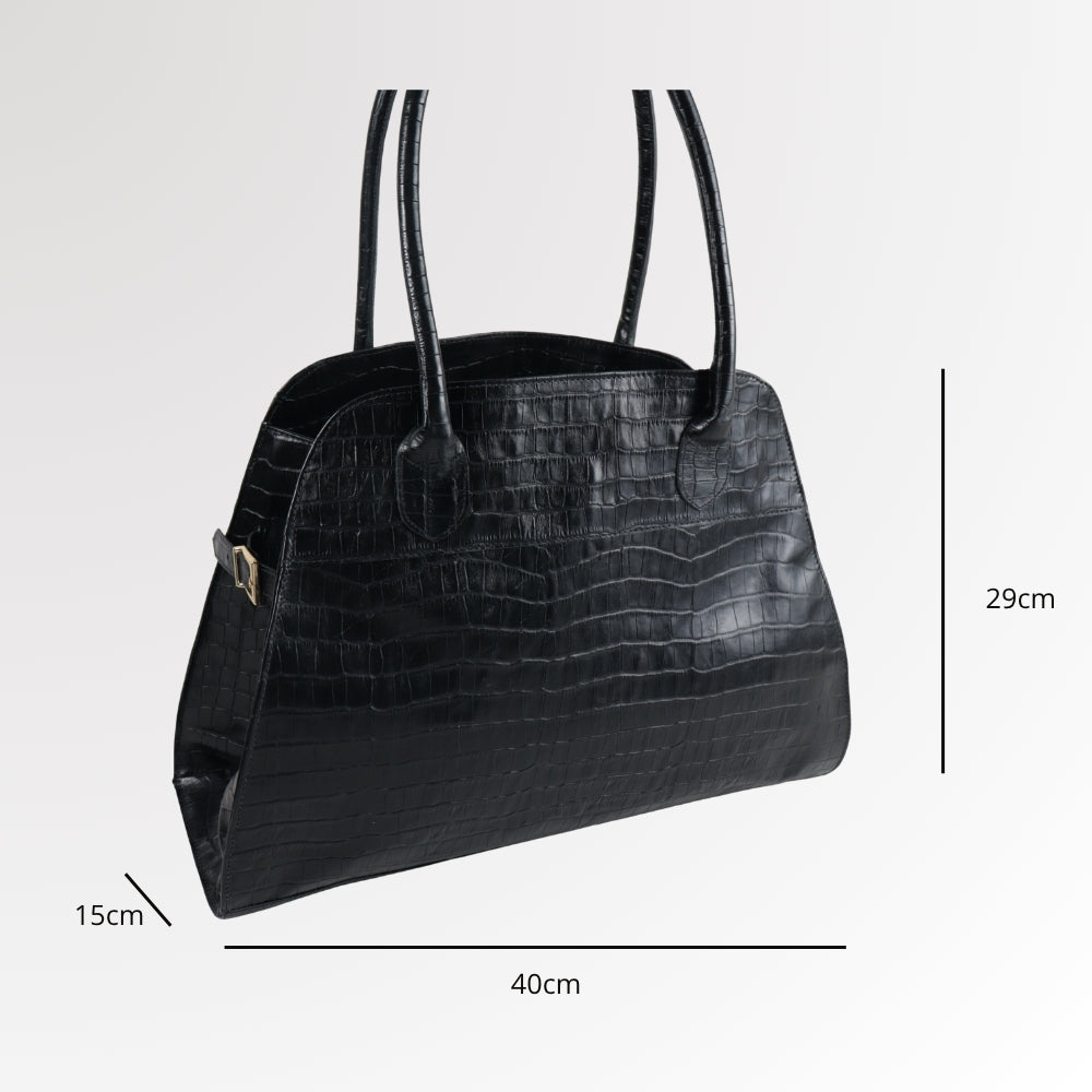 Bolsa Feminina de Couro Croco com Alça de Ombro Preto