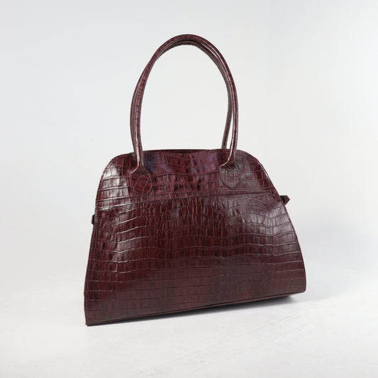 Bolsa Feminina de Couro Croco com Alça de Ombro Vinho