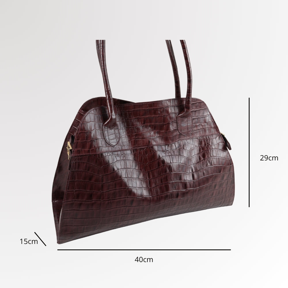 Bolsa Feminina de Couro Croco com Alça de Ombro Vinho