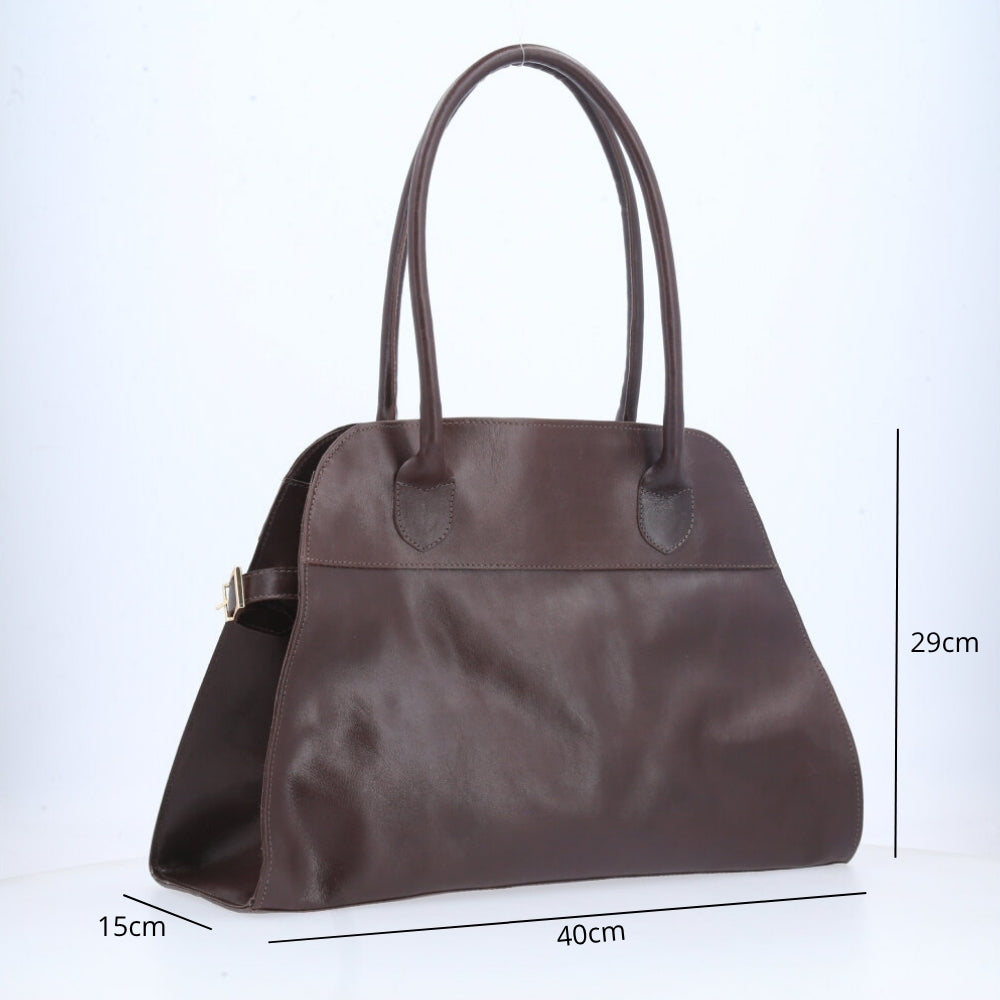 Bolsa Feminina de Couro Elegante com Alça de Ombro Marrom escuro