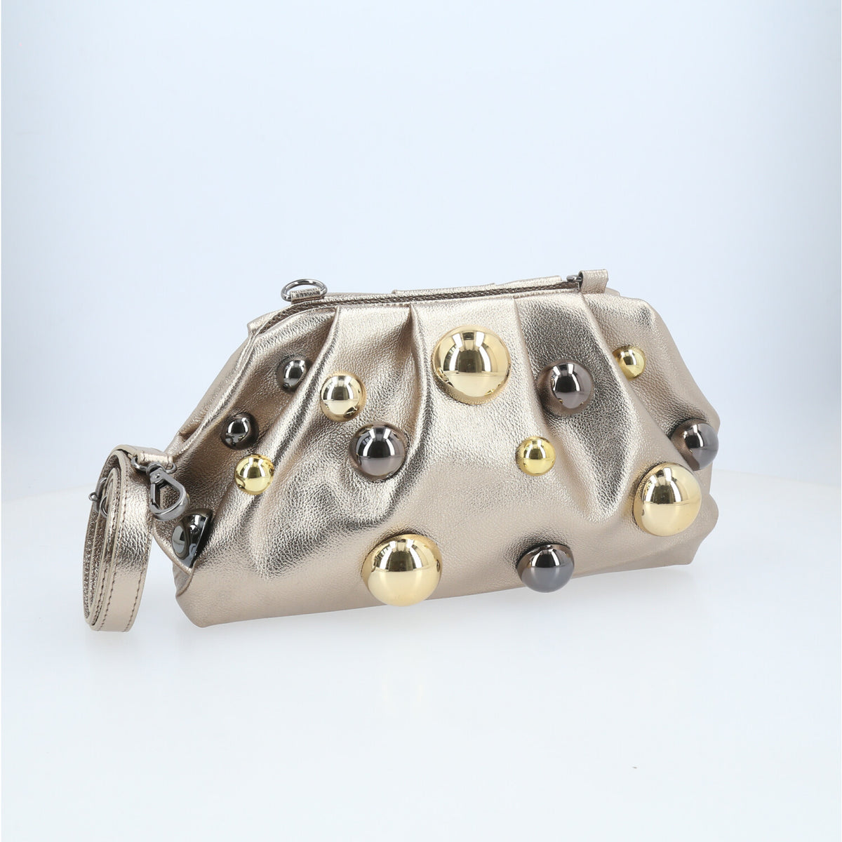 Bolsa em Couro Estilo Clutch com Apliques Metalizado Prata velha