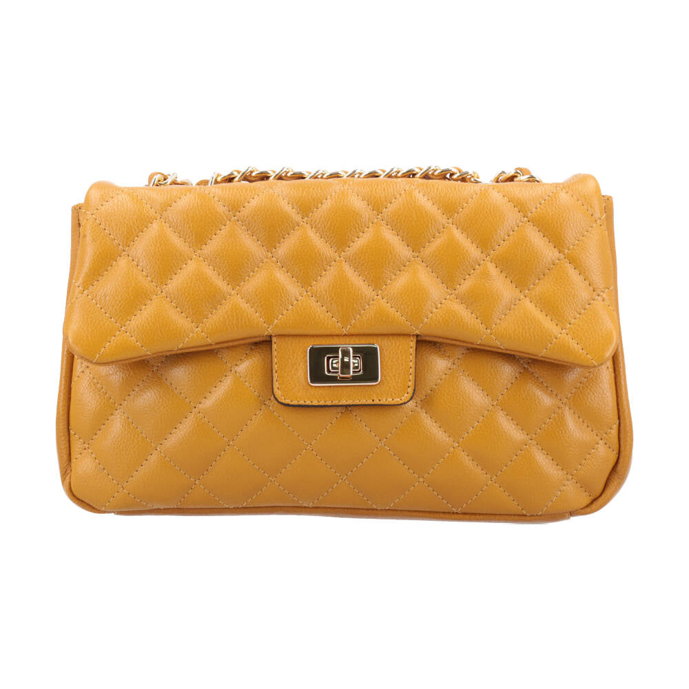 Bolsa Feminina Média Transversal Em Couro Legítimo Matelassê Amarelo