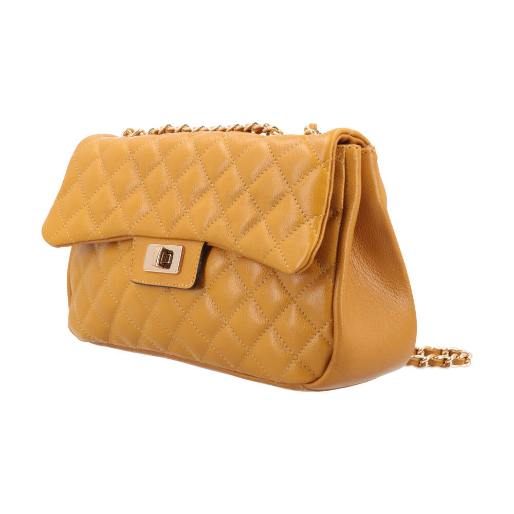Bolsa Feminina Média Transversal Em Couro Legítimo Matelassê Amarelo