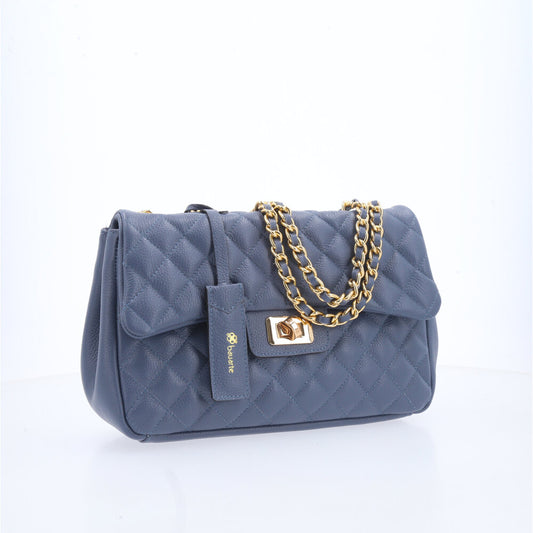 Bolsa Feminina Média Transversal Em Couro Legítimo Matelassê Azul