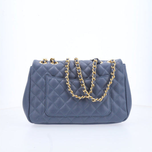 Bolsa Feminina Média Transversal Em Couro Legítimo Matelassê Azul