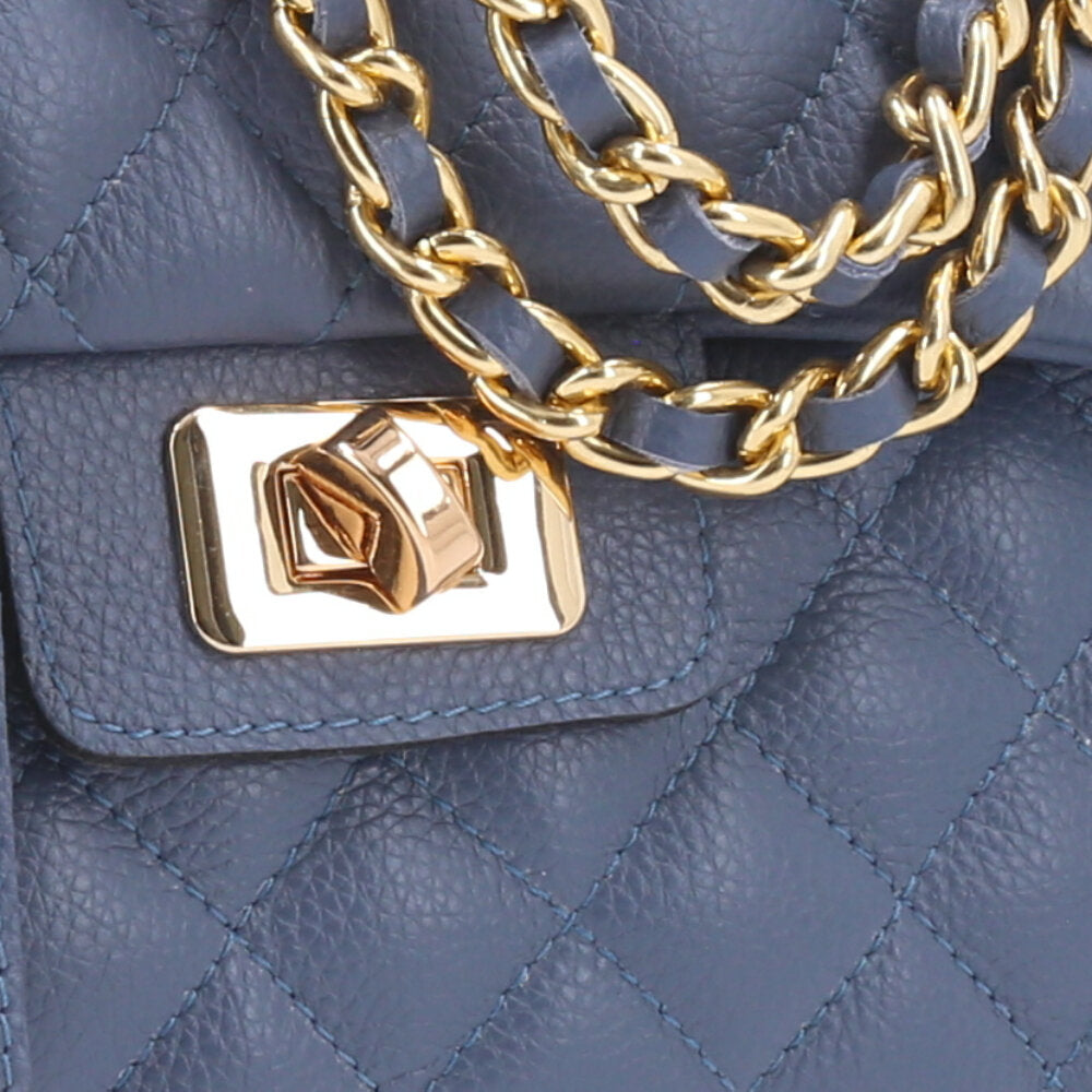 Bolsa Feminina Média Transversal Em Couro Legítimo Matelassê Azul