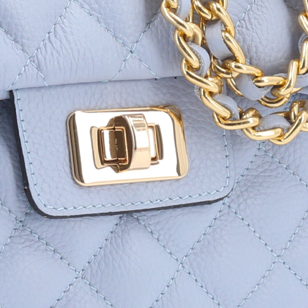 Bolsa Feminina Média Transversal Em Couro Legítimo Matelassê Azul claro