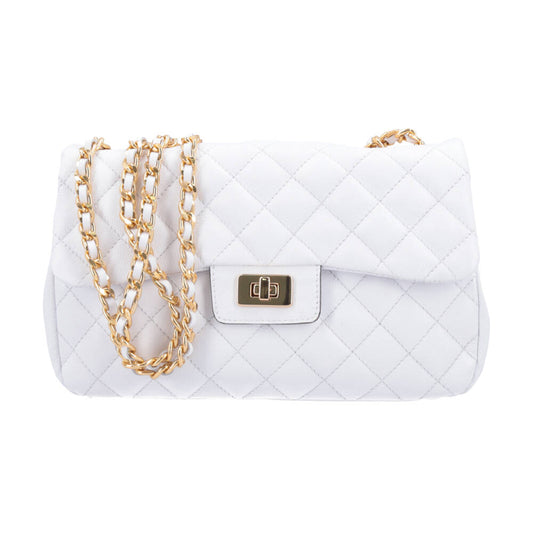 Bolsa Feminina Média Transversal Em Couro Legítimo Matelassê Branco