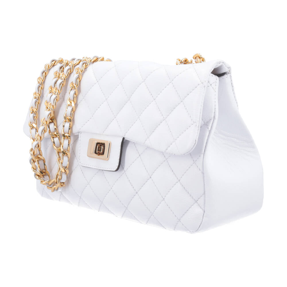 Bolsa Feminina Média Transversal Em Couro Legítimo Matelassê Branco
