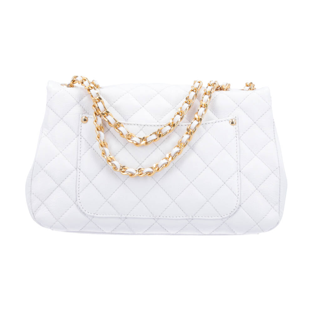 Bolsa Feminina Média Transversal Em Couro Legítimo Matelassê Branco