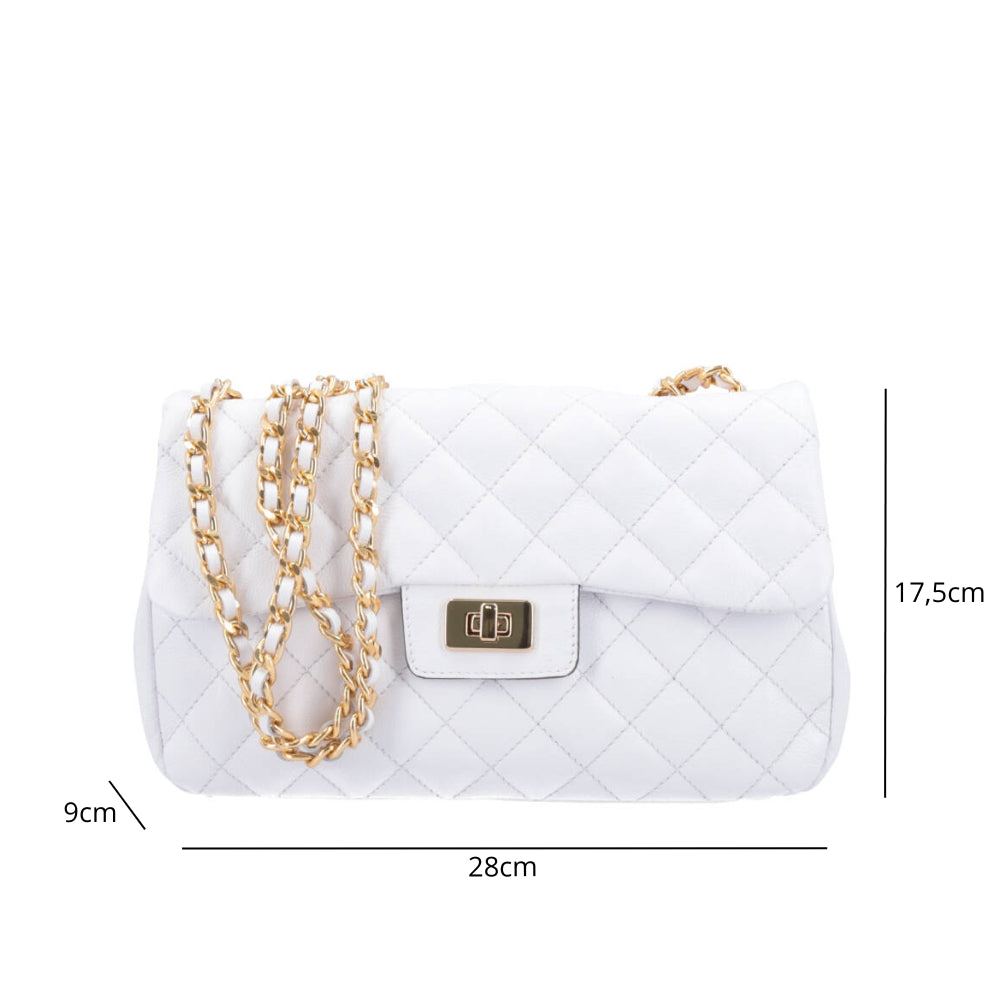 Bolsa Feminina Média Transversal Em Couro Legítimo Matelassê Branco