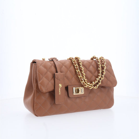 Bolsa Feminina Média Transversal Em Couro Legítimo Matelassê Caramelo