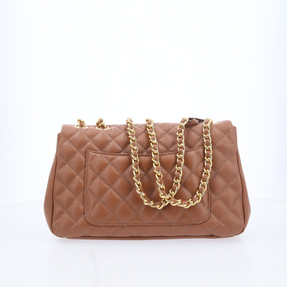 Bolsa Feminina Média Transversal Em Couro Legítimo Matelassê Caramelo