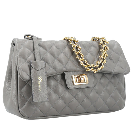 Bolsa Feminina Média Transversal Em Couro Legítimo Matelassê Cinza