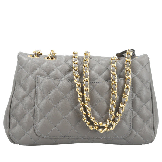 Bolsa Feminina Média Transversal Em Couro Legítimo Matelassê Cinza