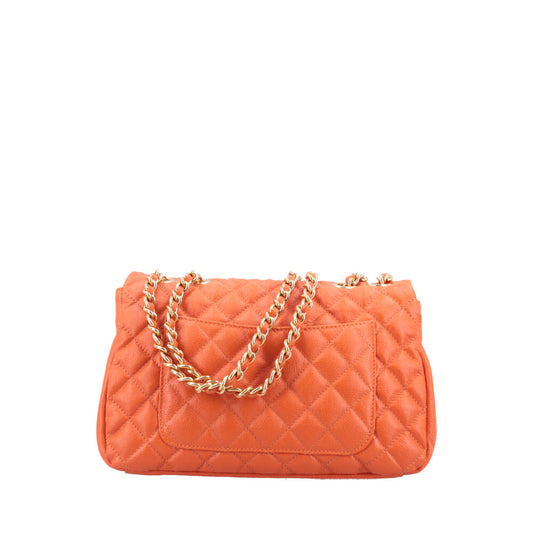 Bolsa Feminina Média Transversal Em Couro Legítimo Matelassê Laranja