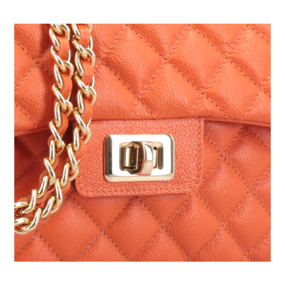 Bolsa Feminina Média Transversal Em Couro Legítimo Matelassê Laranja