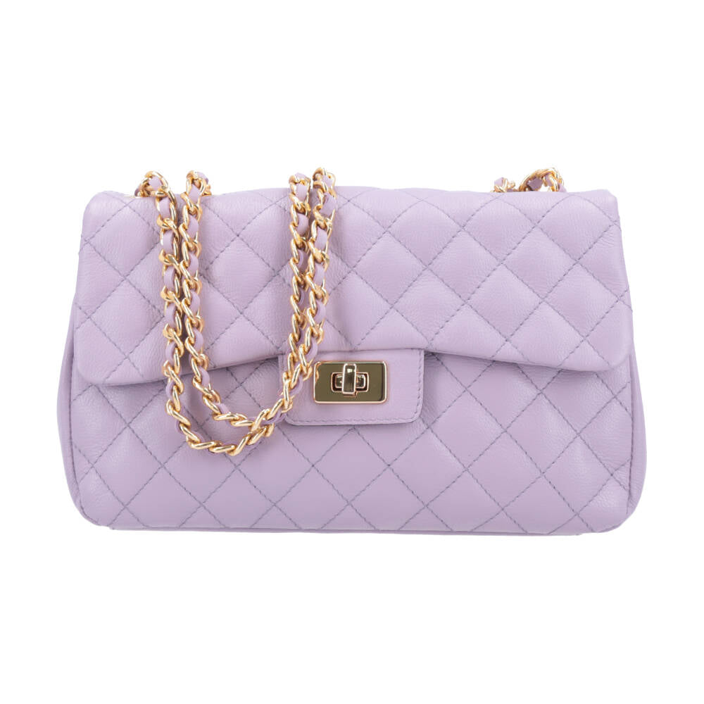 Bolsa Feminina Média Transversal Em Couro Legítimo Matelassê Lilas