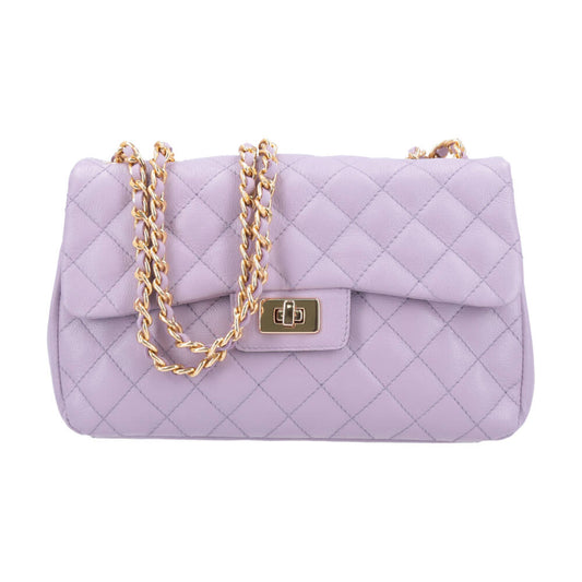 Bolsa Feminina Média Transversal Em Couro Legítimo Matelassê Lilas