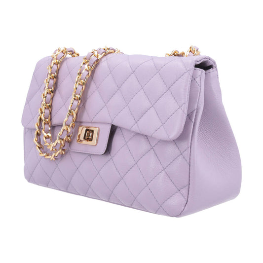Bolsa Feminina Média Transversal Em Couro Legítimo Matelassê Lilas