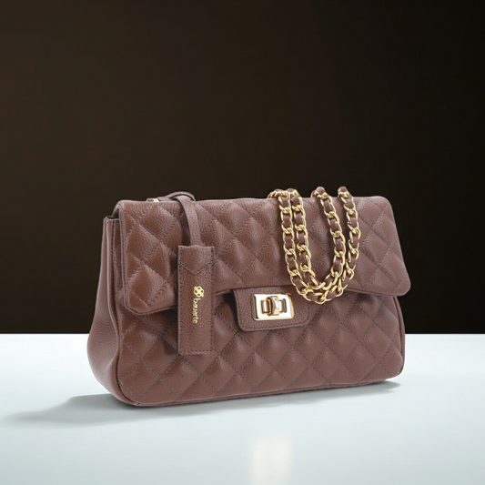 Bolsa Feminina Média Transversal Em Couro Legítimo Matelassê Marrom