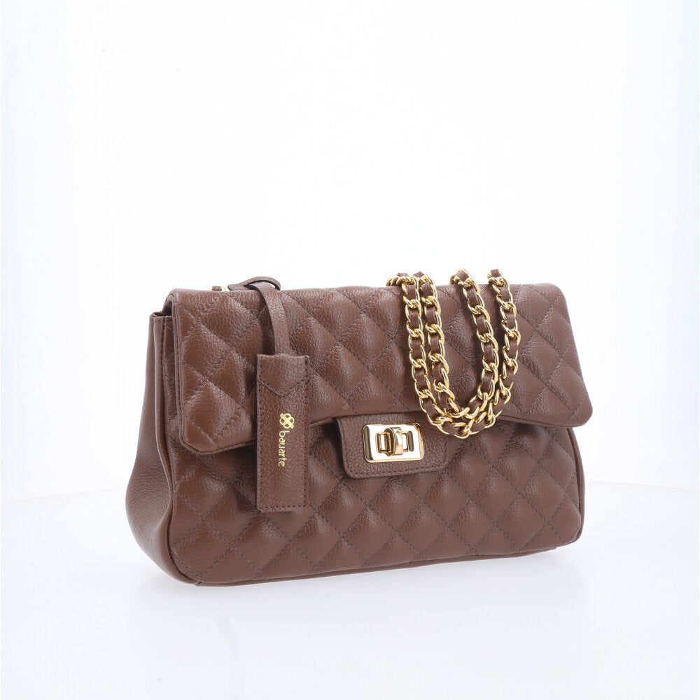 Bolsa Feminina Média Transversal Em Couro Legítimo Matelassê Marrom