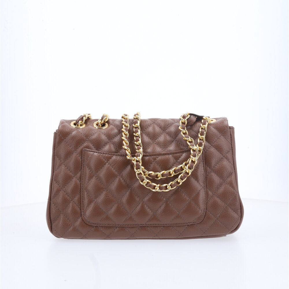 Bolsa Feminina Média Transversal Em Couro Legítimo Matelassê Marrom