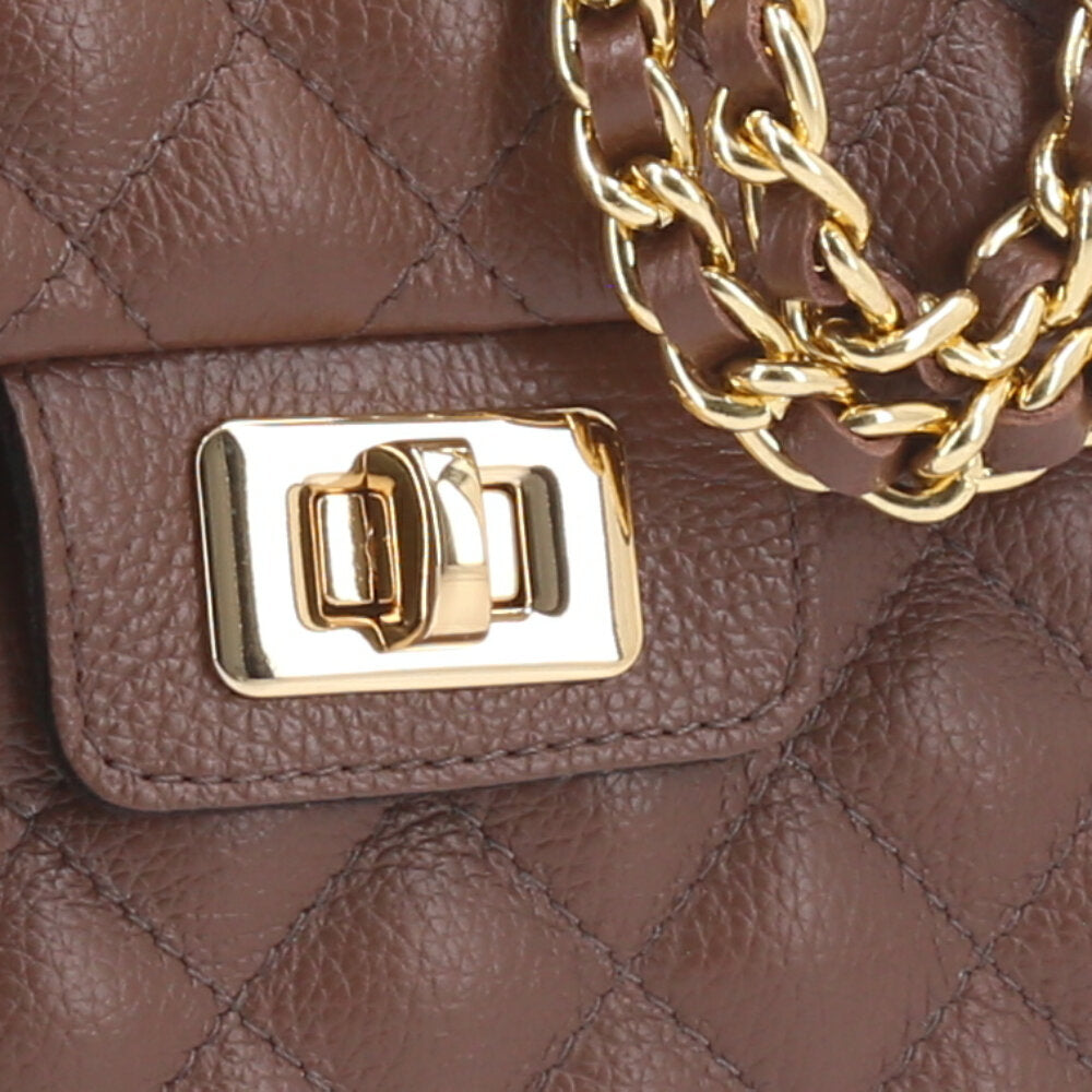 Bolsa Feminina Média Transversal Em Couro Legítimo Matelassê Marrom