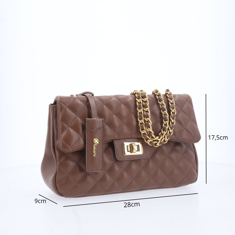 Bolsa Feminina Média Transversal Em Couro Legítimo Matelassê Marrom