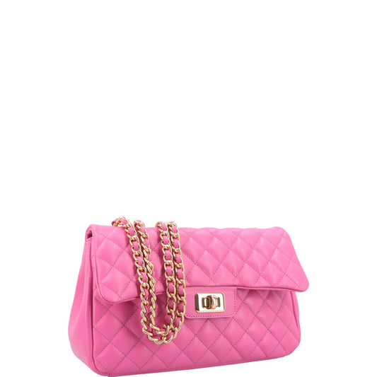 Bolsa Feminina Média Transversal Em Couro Legítimo Matelassê Pink