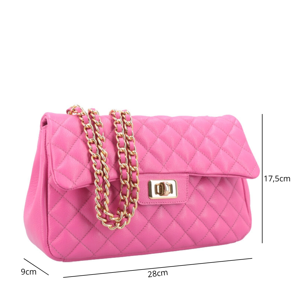 Bolsa Feminina Média Transversal Em Couro Legítimo Matelassê Pink