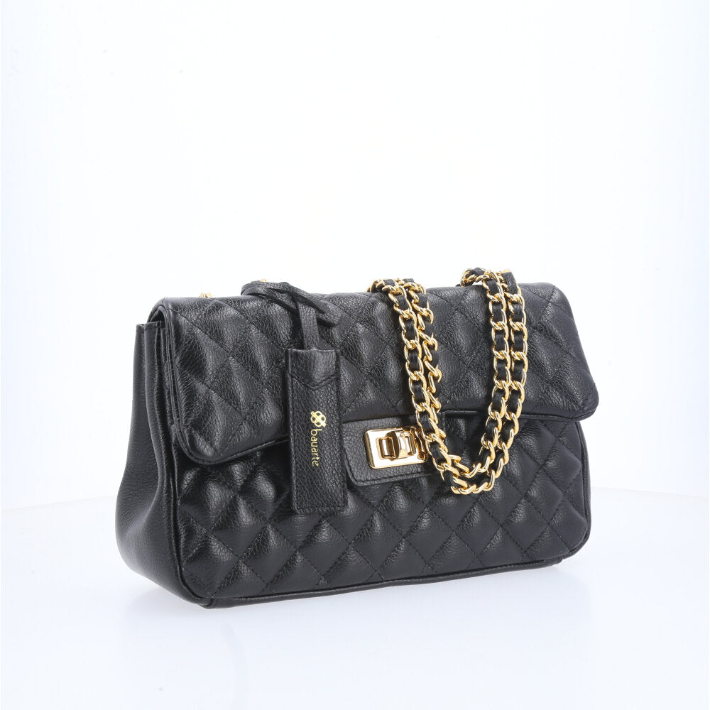Bolsa Feminina Média Transversal Em Couro Legítimo Matelassê Preto