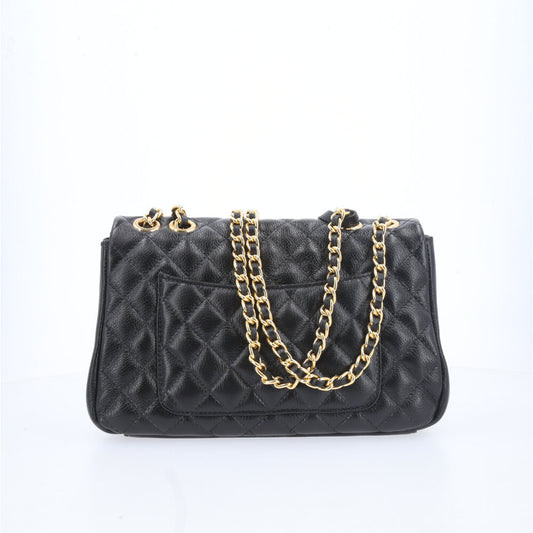 Bolsa Feminina Média Transversal Em Couro Legítimo Matelassê Preto