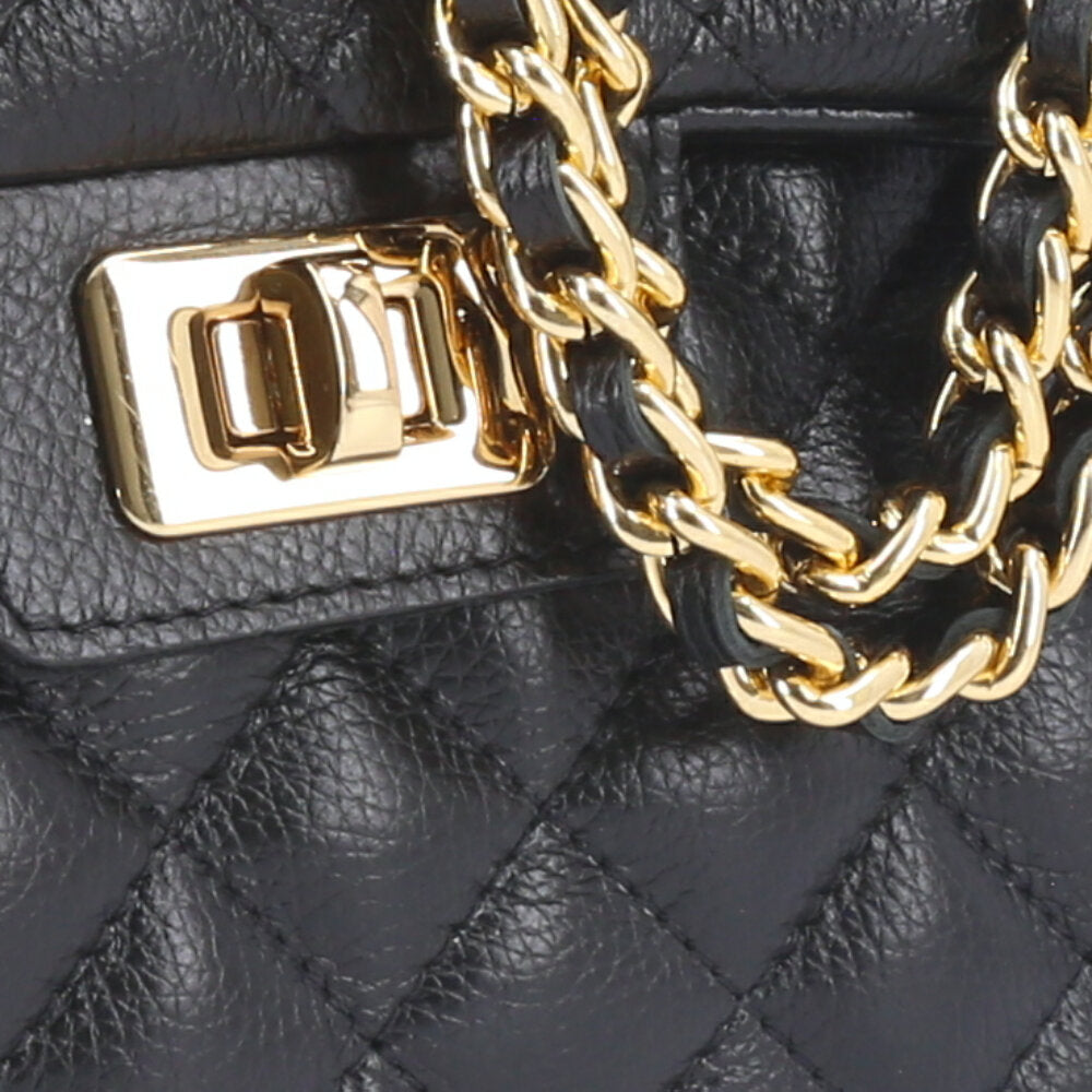 Bolsa Feminina Média Transversal Em Couro Legítimo Matelassê Preto