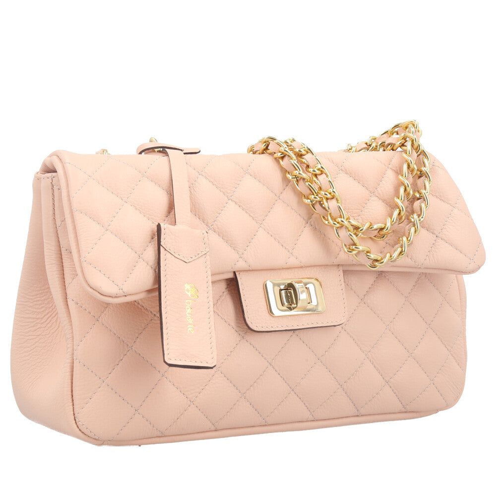 Bolsa Feminina Média Transversal Em Couro Legítimo Matelassê Rose
