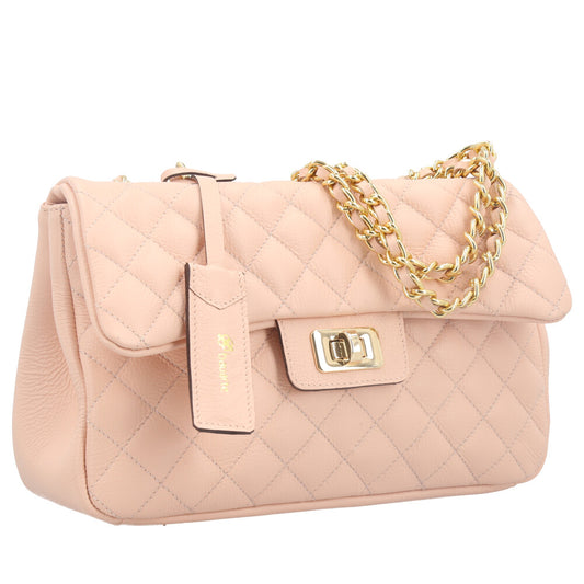 Bolsa Feminina Média Transversal Em Couro Legítimo Matelassê Rose
