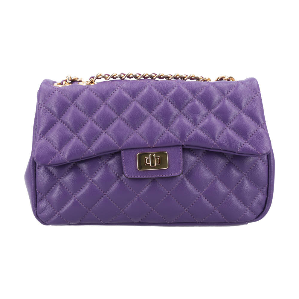 Bolsa Feminina Média Transversal Em Couro Legítimo Matelassê Roxo