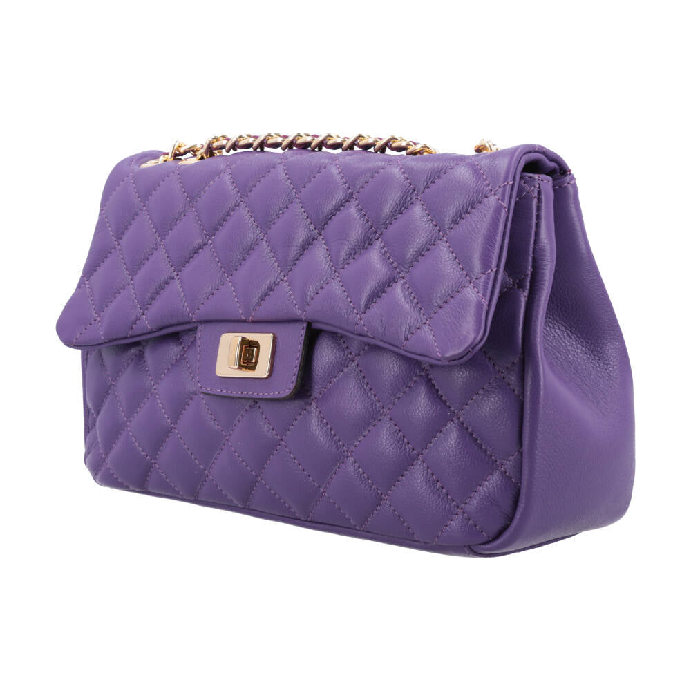 Bolsa Feminina Média Transversal Em Couro Legítimo Matelassê Roxo