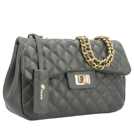 Bolsa Feminina Média Transversal Em Couro Legítimo Matelassê Verde