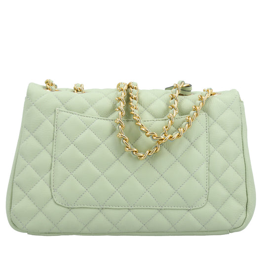 Bolsa Feminina Média Transversal Em Couro Legítimo Matelassê Verde claro