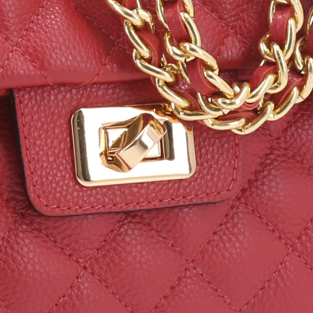 Bolsa Feminina Média Transversal Em Couro Legítimo Matelassê Vermelho