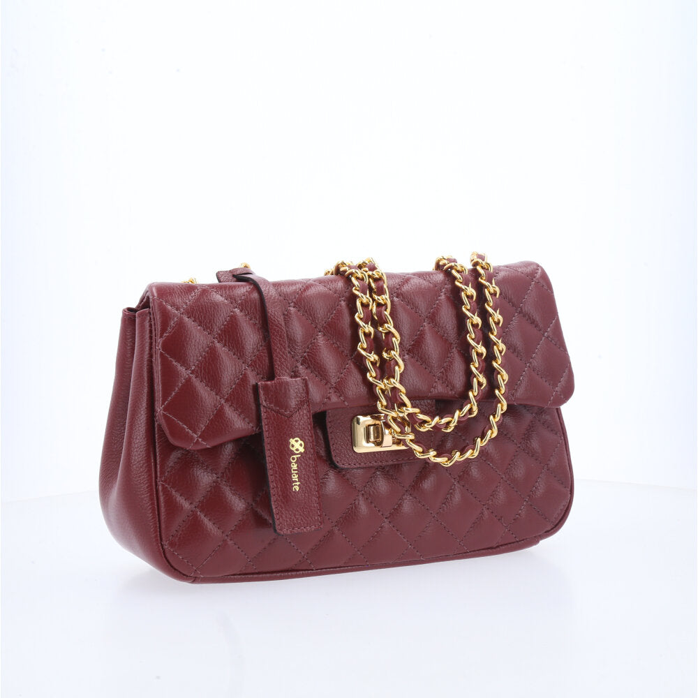 Bolsa Feminina Média Transversal Em Couro Legítimo Matelassê Vinho