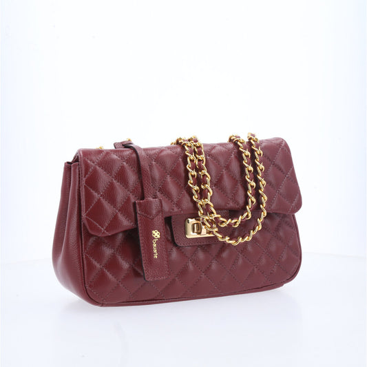 Bolsa Feminina Média Transversal Em Couro Legítimo Matelassê Vinho