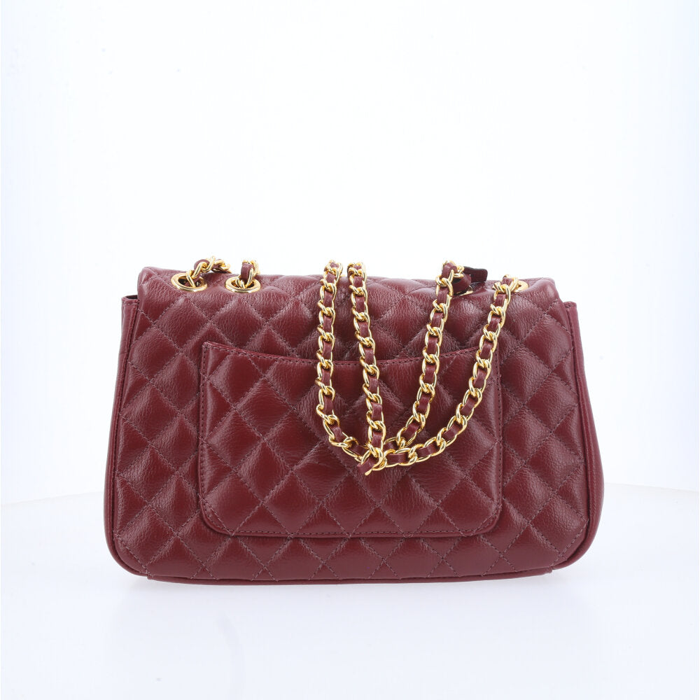 Bolsa Feminina Média Transversal Em Couro Legítimo Matelassê Vinho