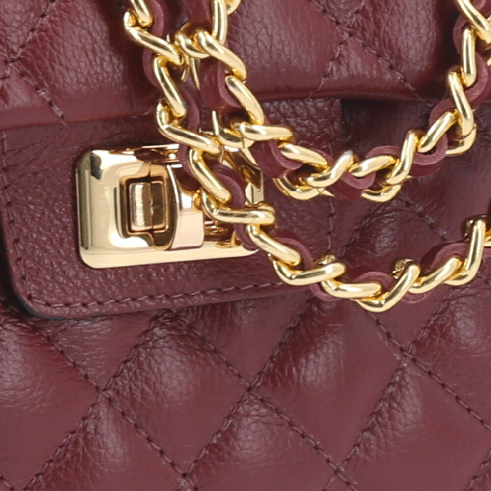 Bolsa Feminina Média Transversal Em Couro Legítimo Matelassê Vinho